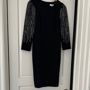 Calvin Klein Collection Black Dress with Embellished Sleeves